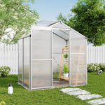 Polycarbonate Greenhouse– Aluminum Frame Walk-in Greenhouse With Sliding Door & Ventilation Window For Plants & Flowers, White, 4 x 6ft