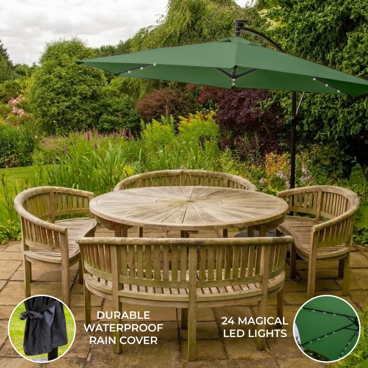 3m Led Cantilever Parasol | Green