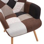 Colour Block Upholstered Wingback Armchair With Footstool