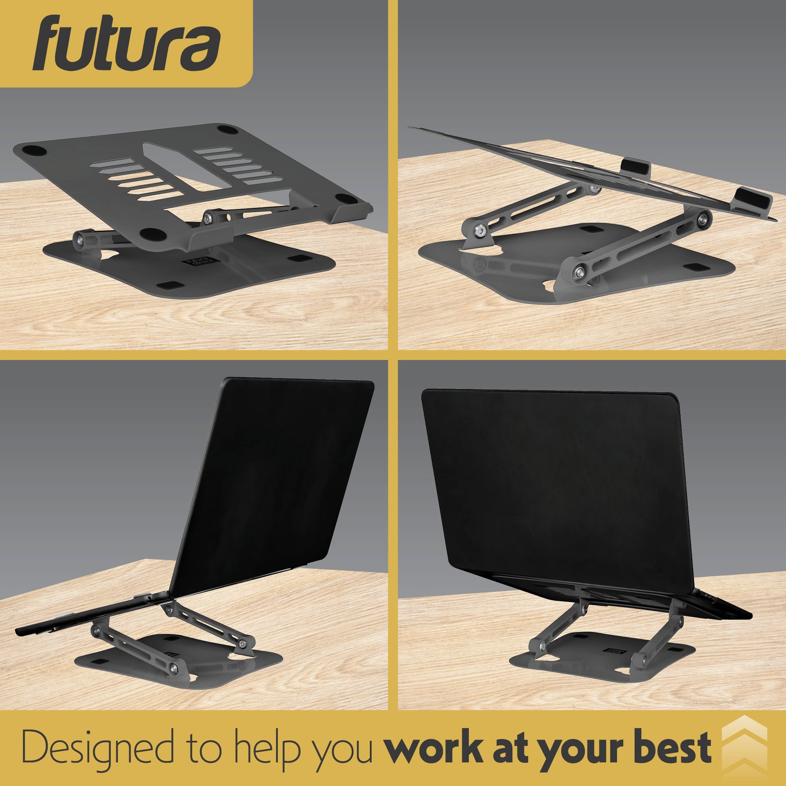 Laptop Stand Adjustable Portable Riser, Foldable Aluminium Holder For Macbook Airpro And 11 To 17 Inch Laptops | Grey