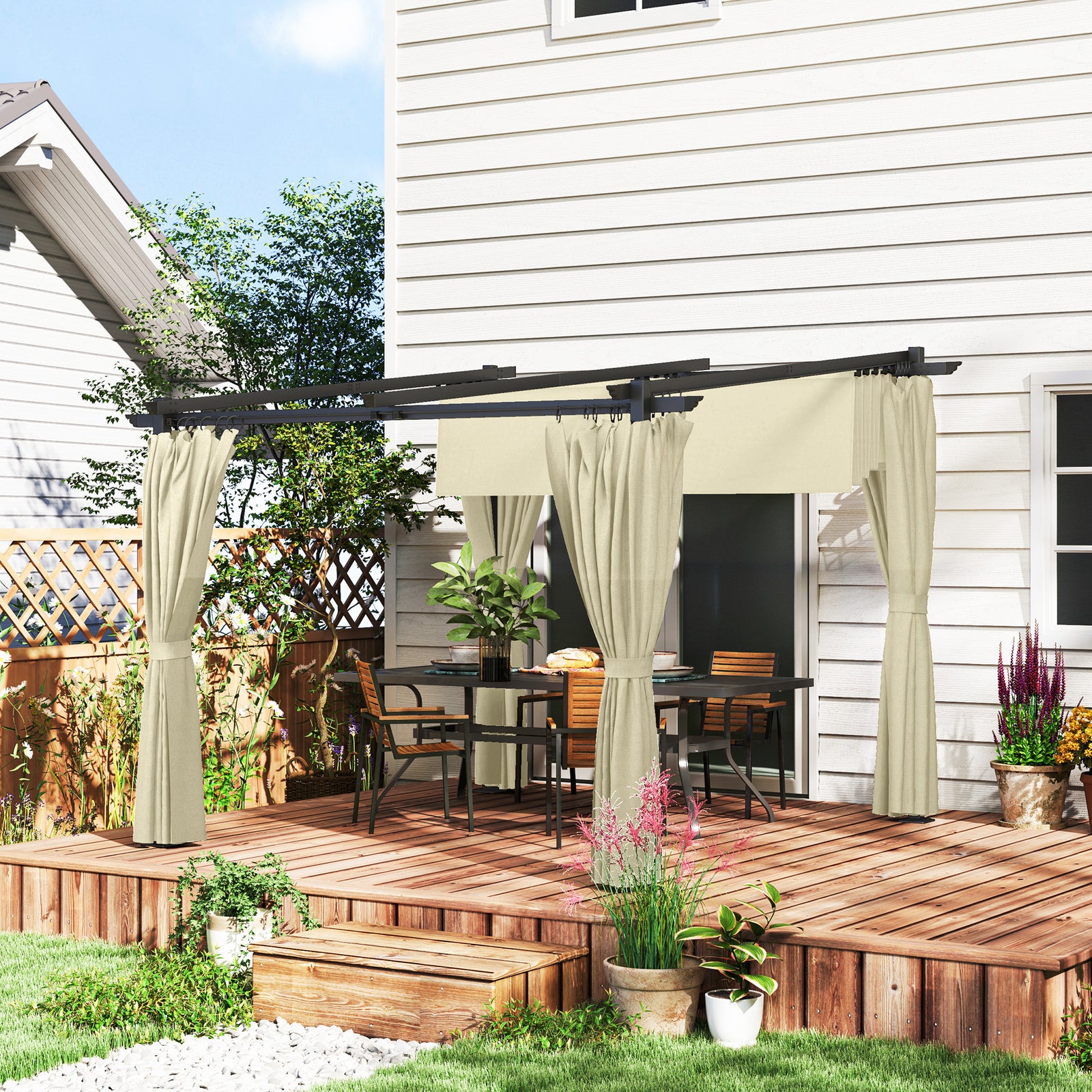 3 X 3(m) Metal Pergola W/ Retractable Roof And Sidewalls | Beige