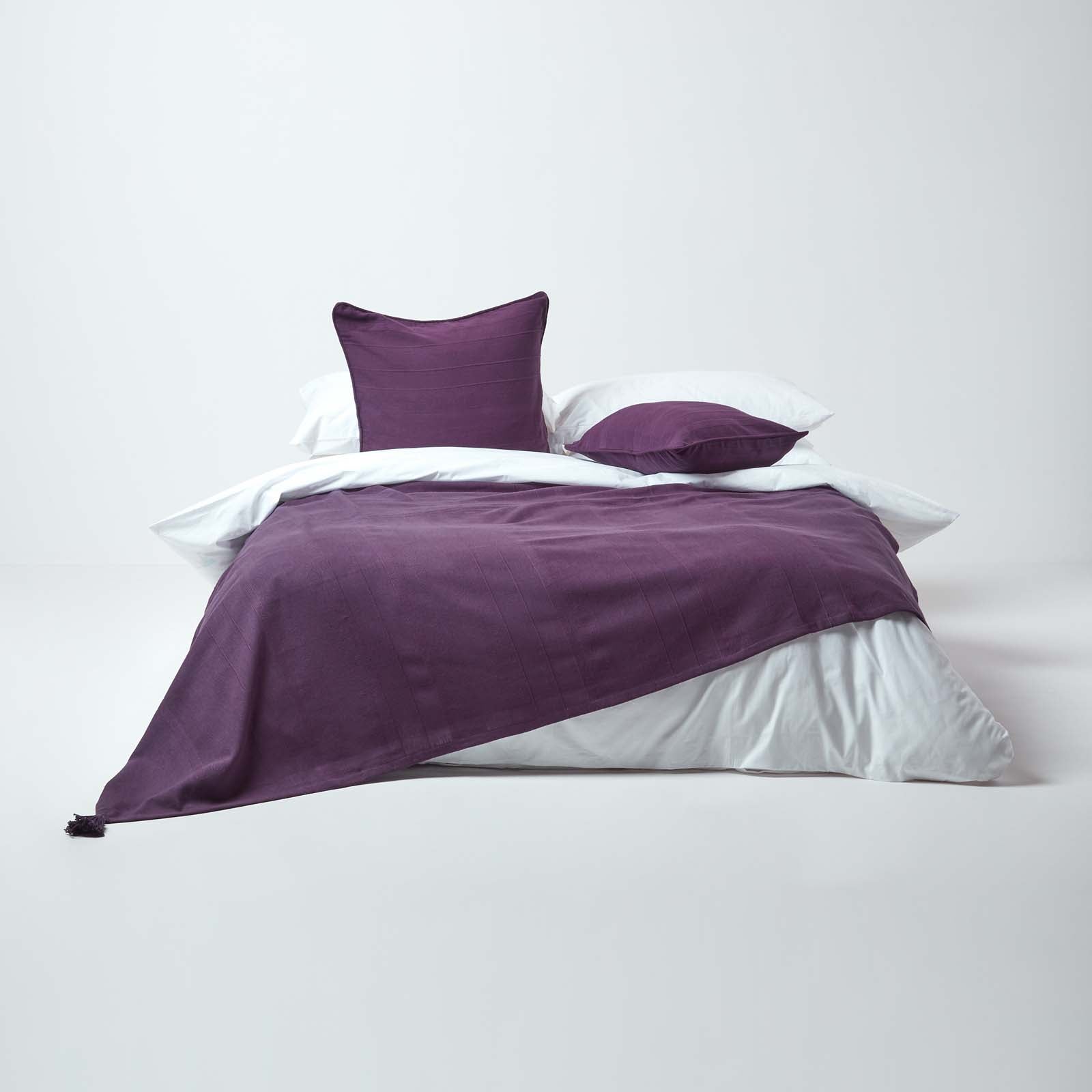 Cotton Rajput Ribbed Throw | 225cm x 255cm | Purple