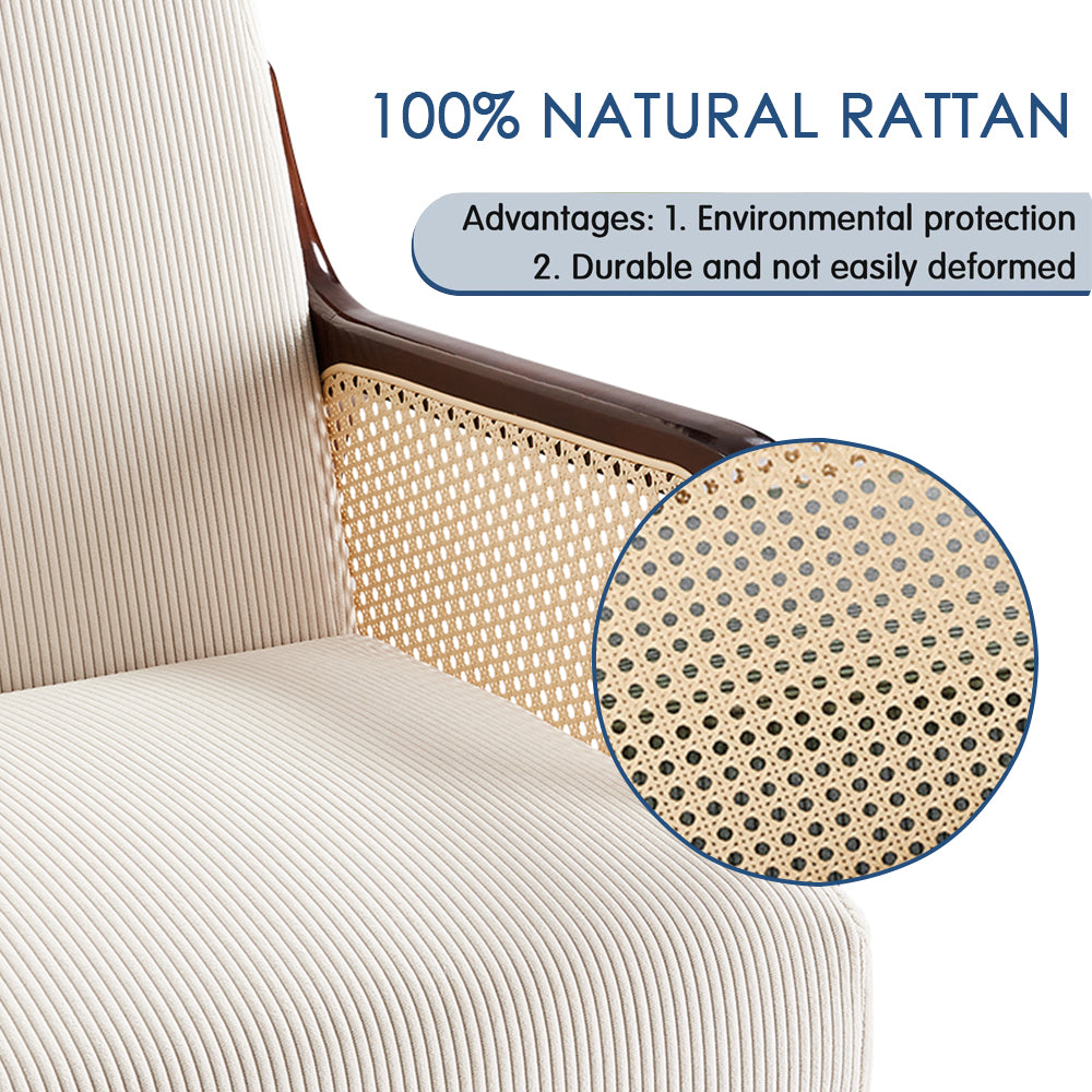 Corduroy Armchair With Rattan-weave Side Panels – Accent Chair With Rubberwood Legs | Beige