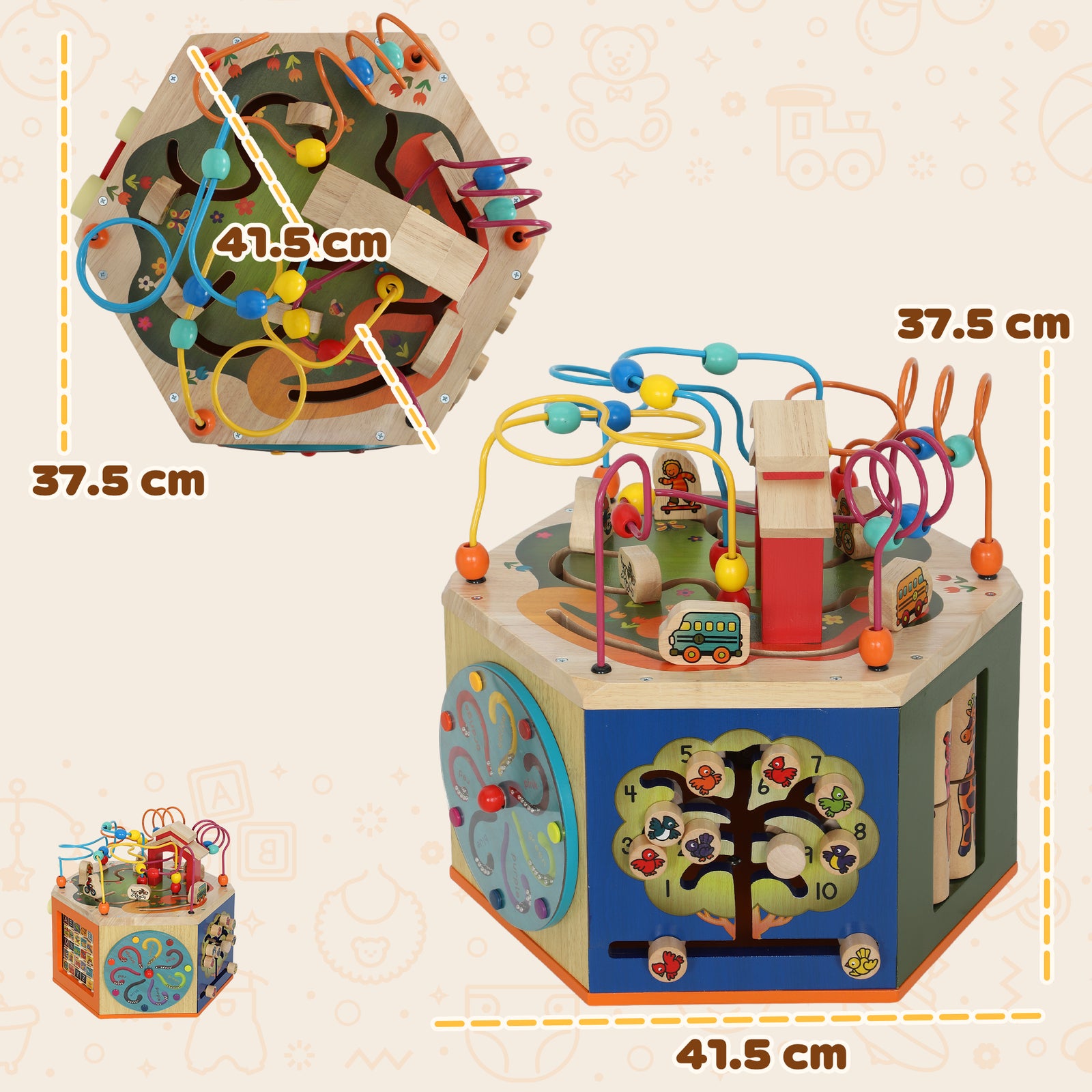 AIYAPLAY Wooden Activity Cube, 8 In 1 Baby Activity Cube Toys For 18m+