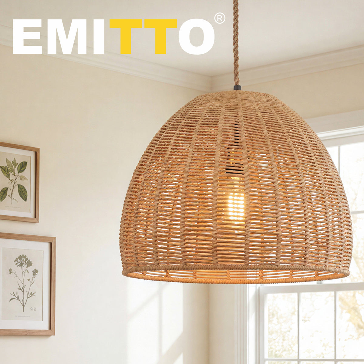 Emitto Ceiling Light Shade Pendant Woven Lampshade Natural Lightshade Easy Fit