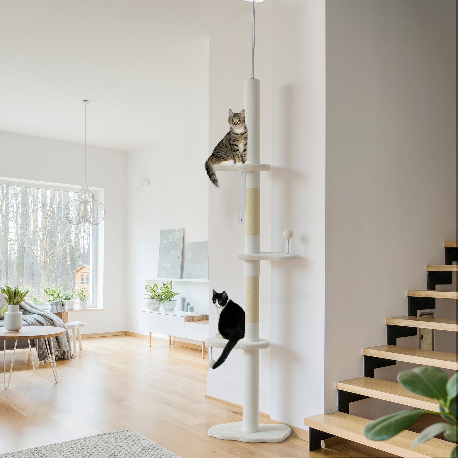 PawHut 225-255 Cm Adjustable Cat Tree With Sisal Scratching Posts, Beige