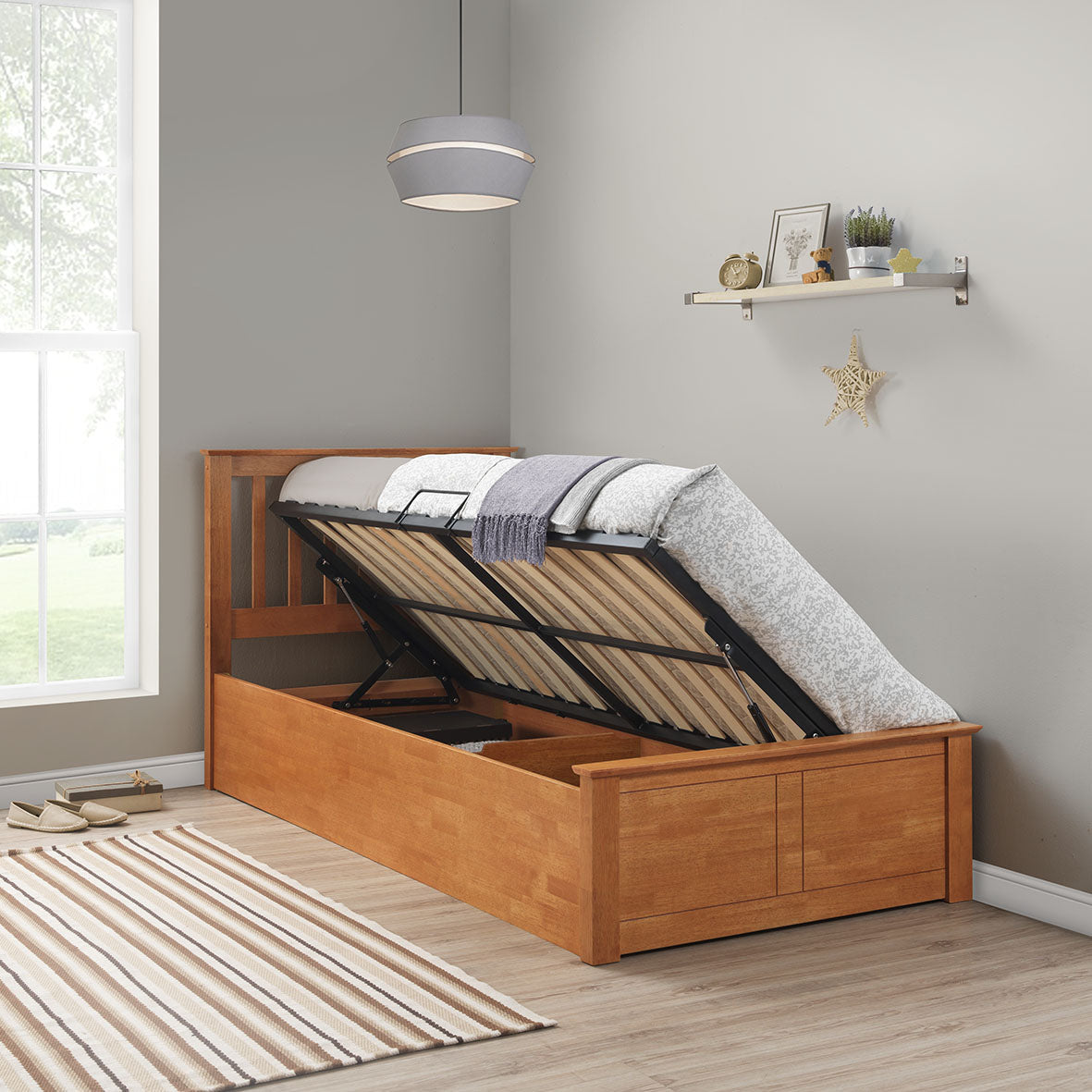 Francis Wooden Ottoman Bed | Single | Oak