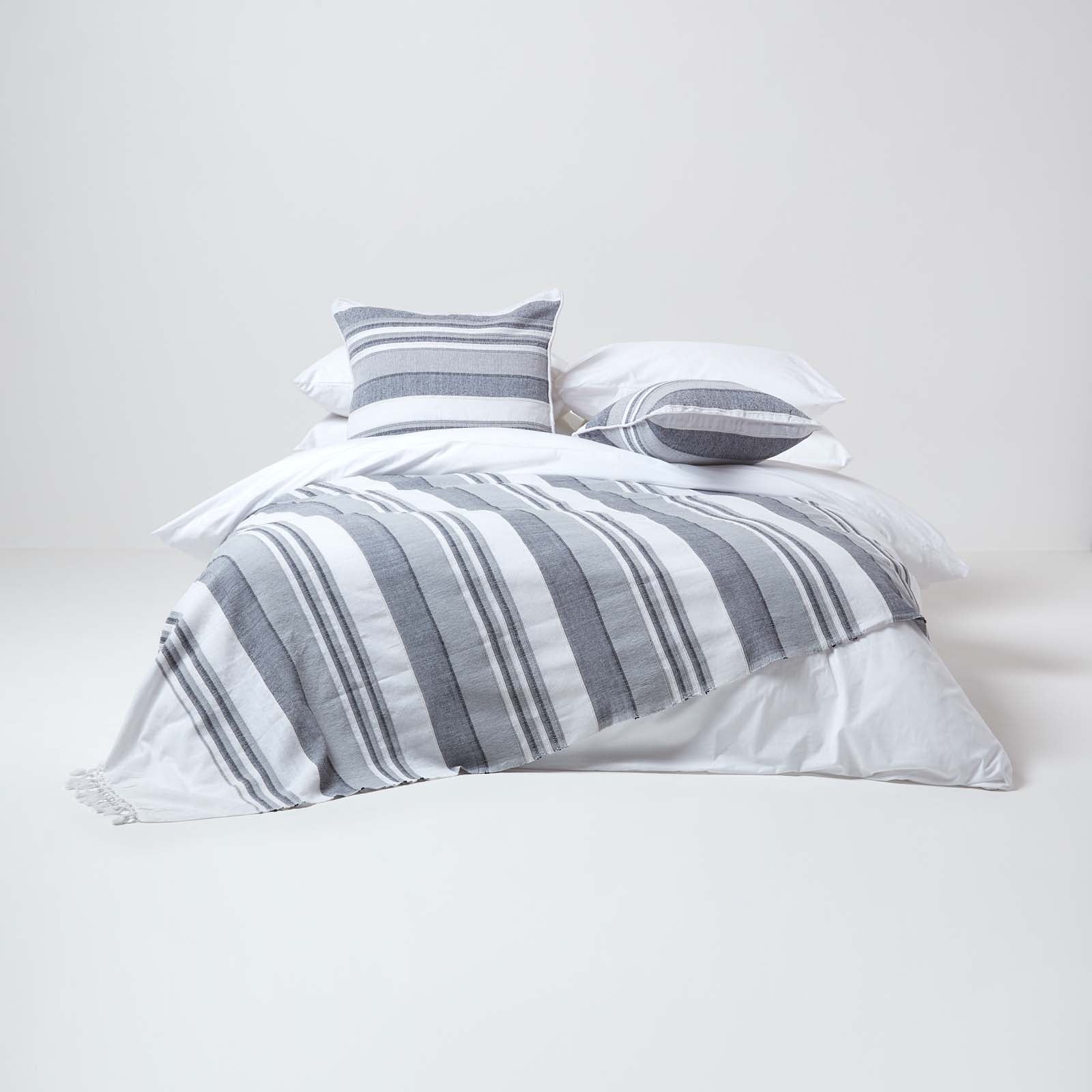 Cotton Morocco Striped Throw | 225cm x 255cm | Monochrome