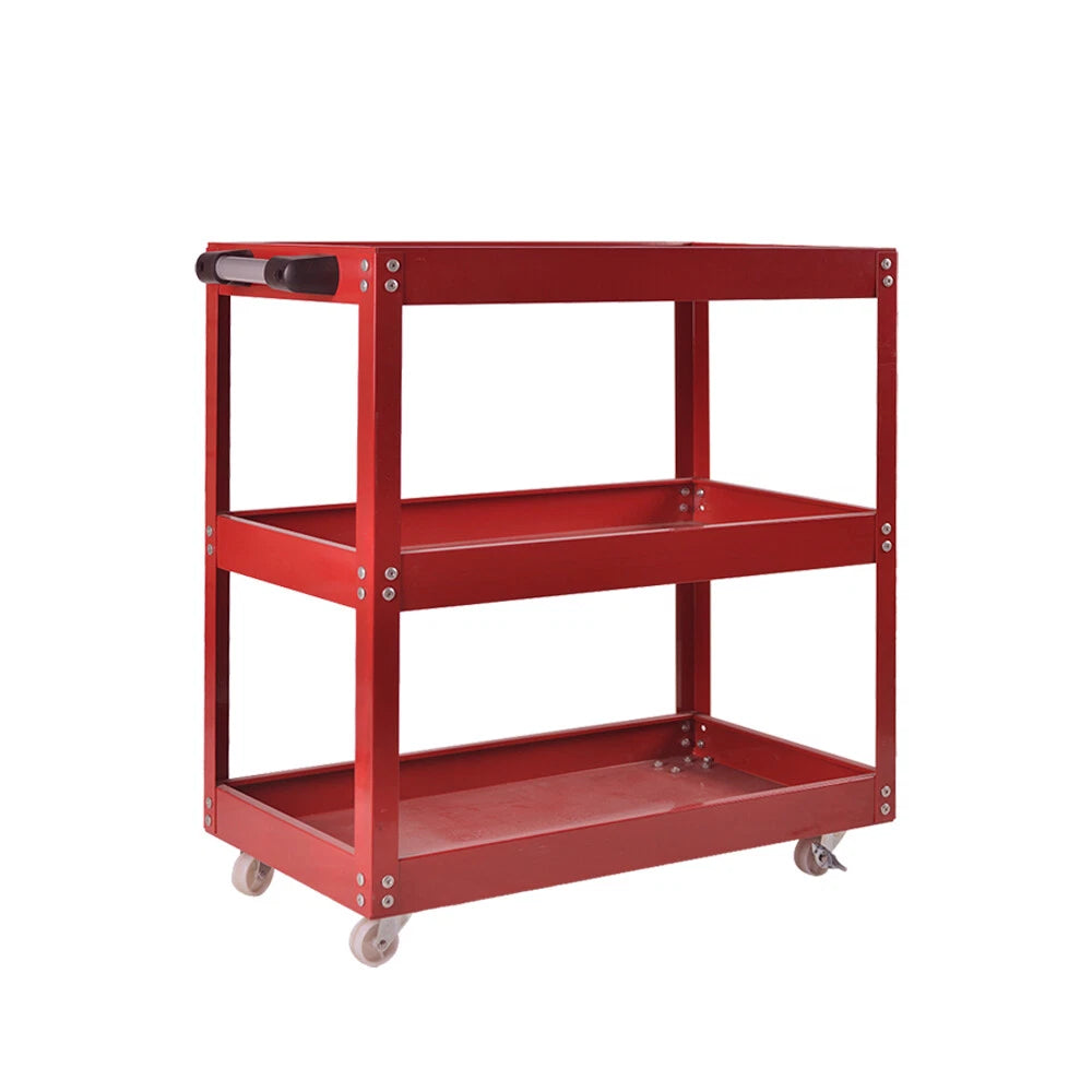 Tool Storage Heavy Duty Durable Garage Trolley Workshop 3 Tier Wheel Cart Shelf | Red