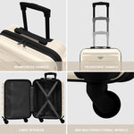 55x40x20cm Lightweight Luggage Hard Shell Cabin Suitcase 60+ Airlines Approved - Carry On Case - 4 Wheels | 55 x 40 x 20cm | Cream & Black