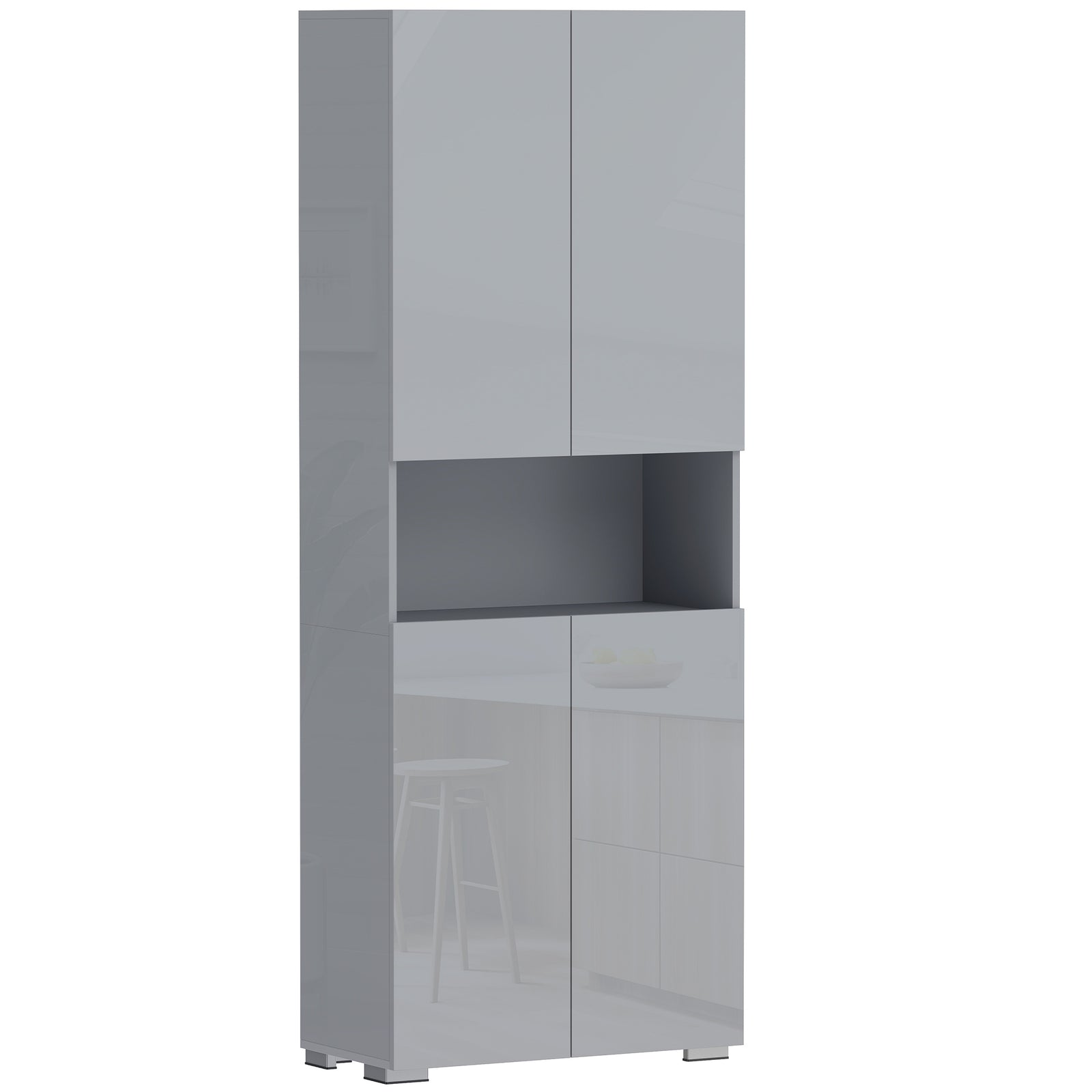 180cm Tall Kitchen Cupboard, Pantry Storage Cabinet, High Gloss | Grey
