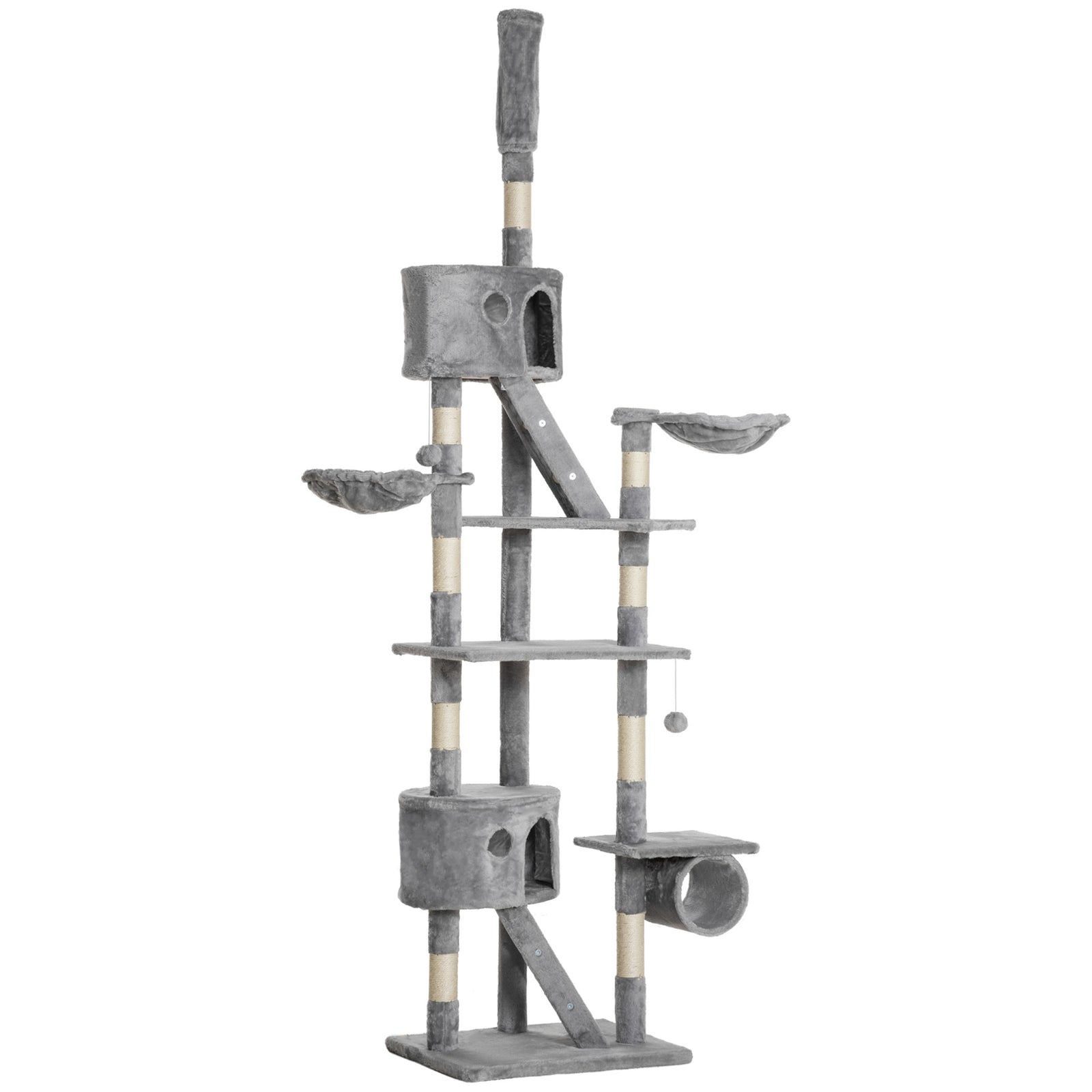 240-260cm Floor To Ceiling Cat Tree With Scratching Posts | Gray