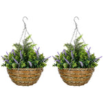 2 Pcs 34cm Artificial Lisianthus Flower Hanging Basket | Set-of-2 | Purple