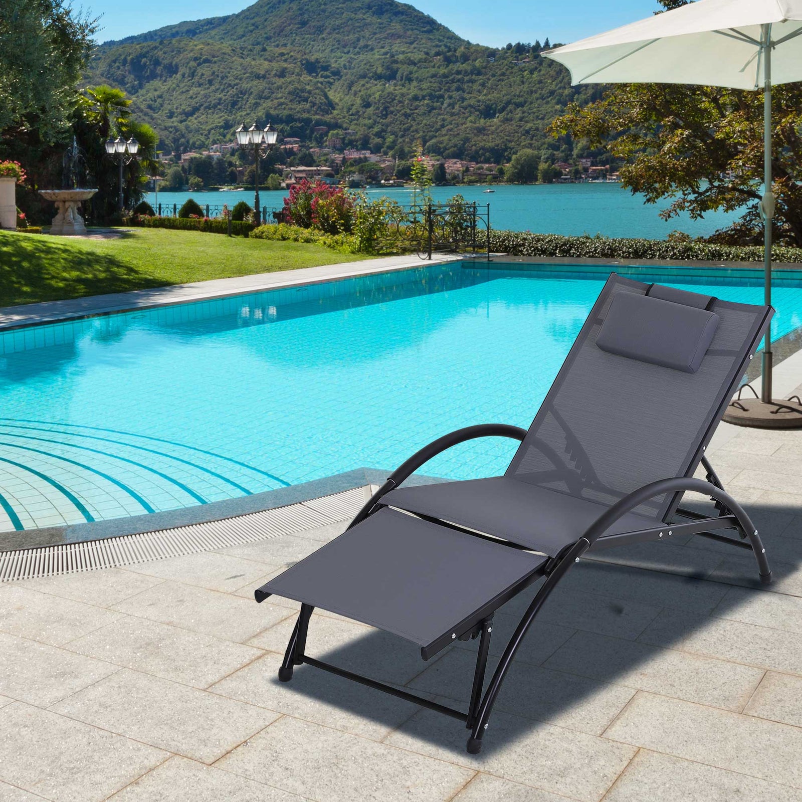 Outsunny Sun Lounger Half Circle Arms Adjustable Head Footrest