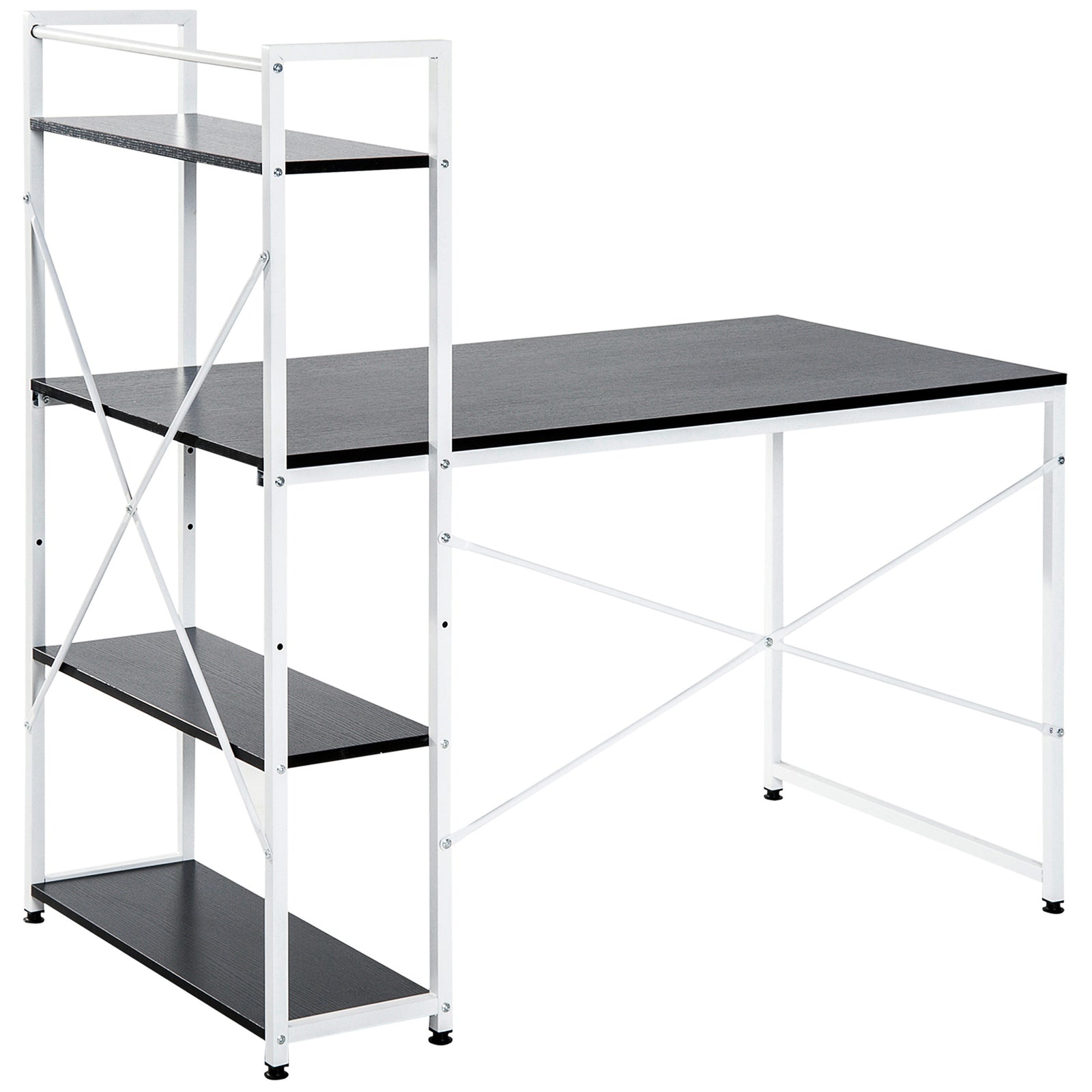 Computer Desk Laptop Table W/4-tier Bookshelf Metal Frame | Black