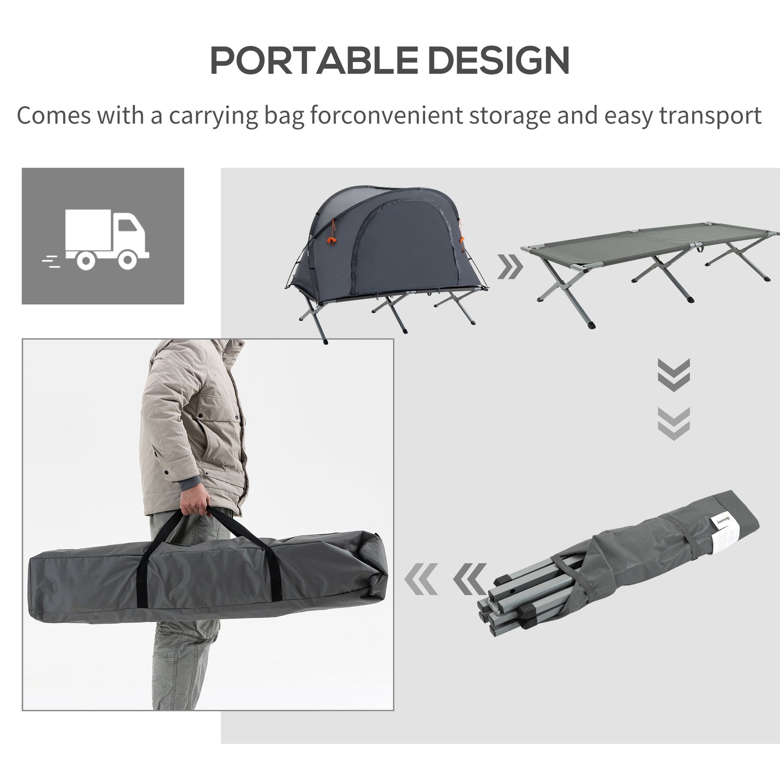 Camping Tent Cot With Air Mattress And Carry Bag | Gray