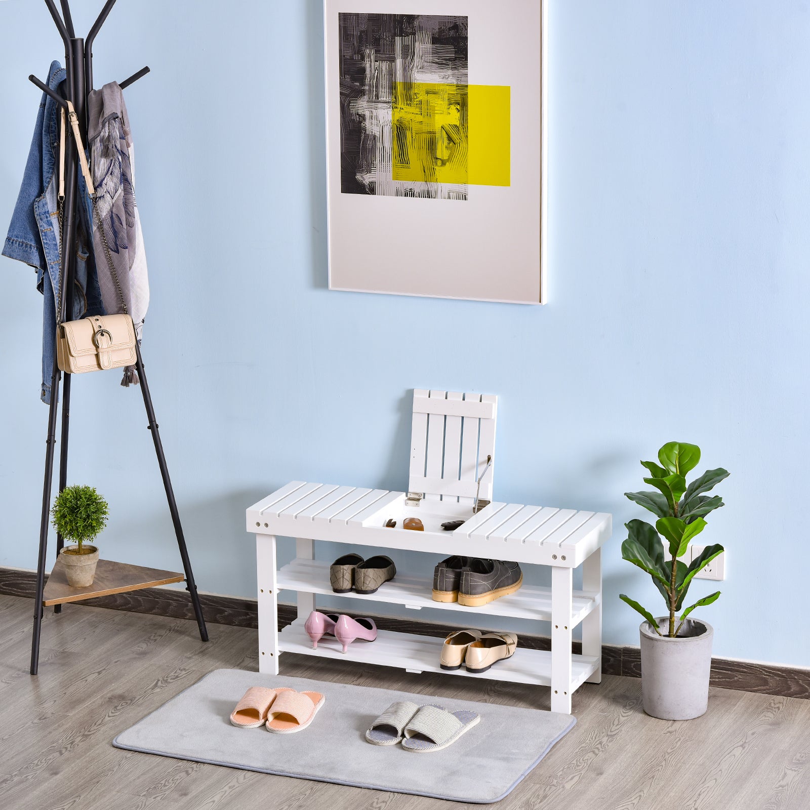 3-tier Open Shoe Rack Hidden Storage Wood Frame