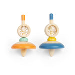 Wooden Pull String Spinning Tops - Orange and Blue