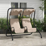 2 Seater Garden Metal Swing Seat Patio Chair Hammock | Beige