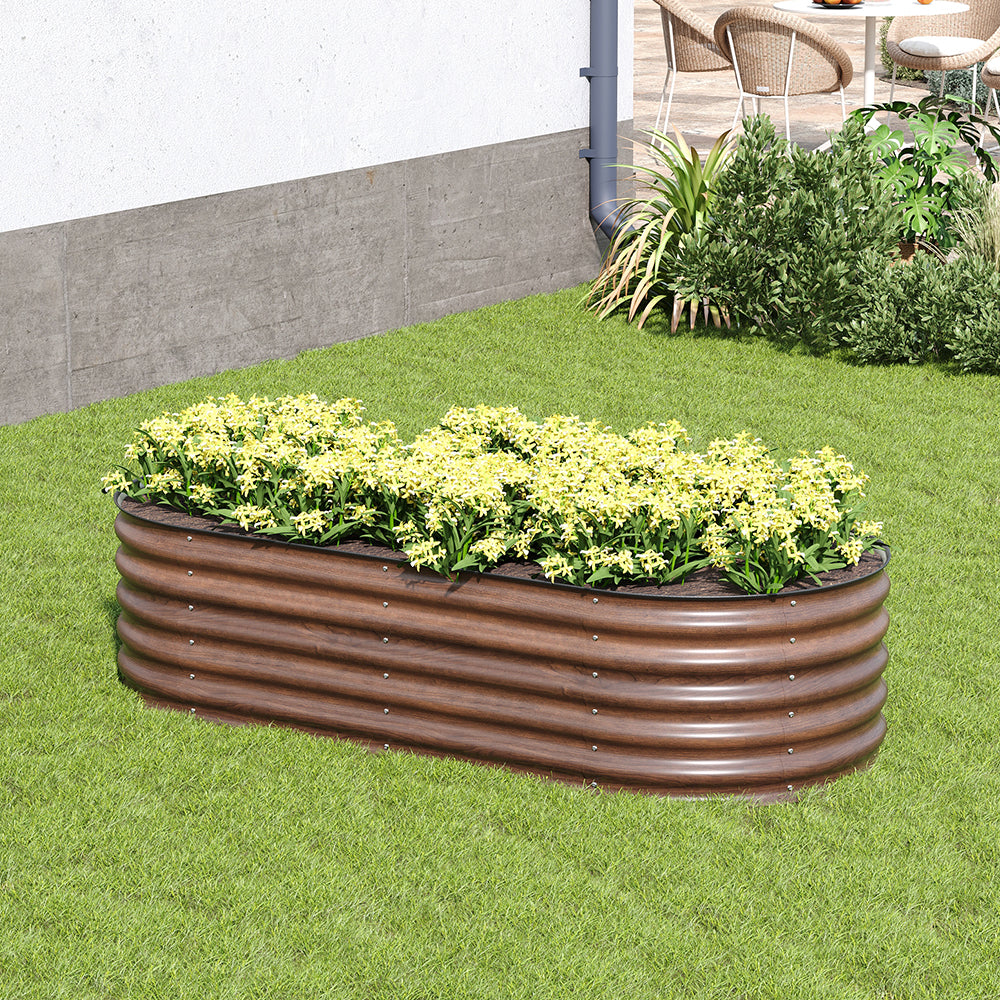 Brown Wood Grain Raised Garden Bed Oval-shaped Galvanised Steel Raised Garden Bed | Medium