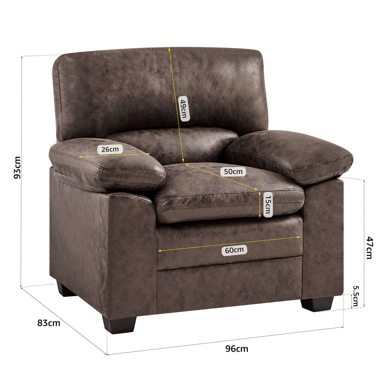 Bonded Faux Leather Armchair Sofa | Dark Brown