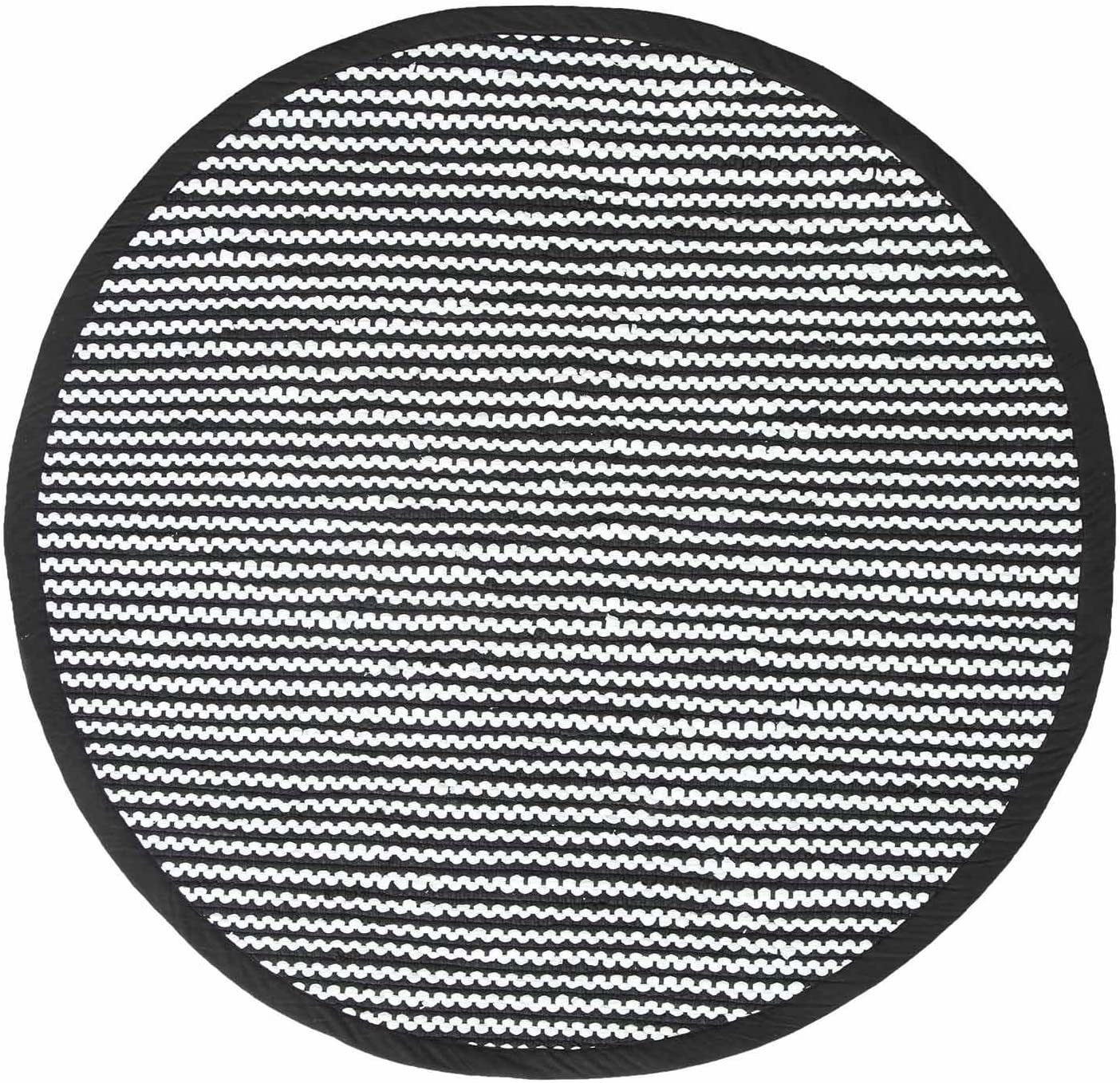 Groove Black And White Monochrome Stripy Cotton Chindi Rug, 150 Cm Round
