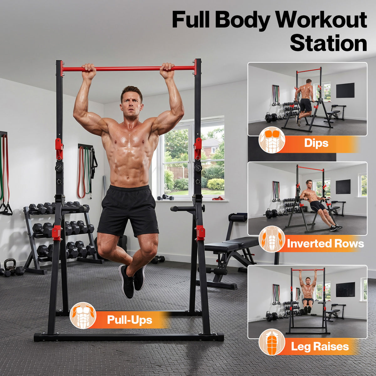 Centra Pull Up Bar,pull Up Station,dip Bars Free Standing,220kg,black Red