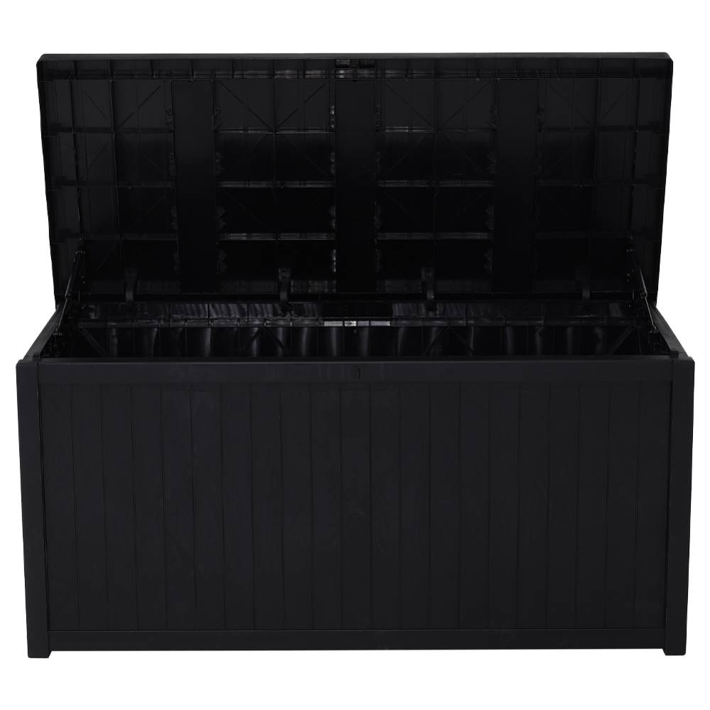 430L Large Garden Storage Box – Wooden Style Outdoor Storage Box, Waterproof, Durable & Easy to Assemble (No Wheels) | Black