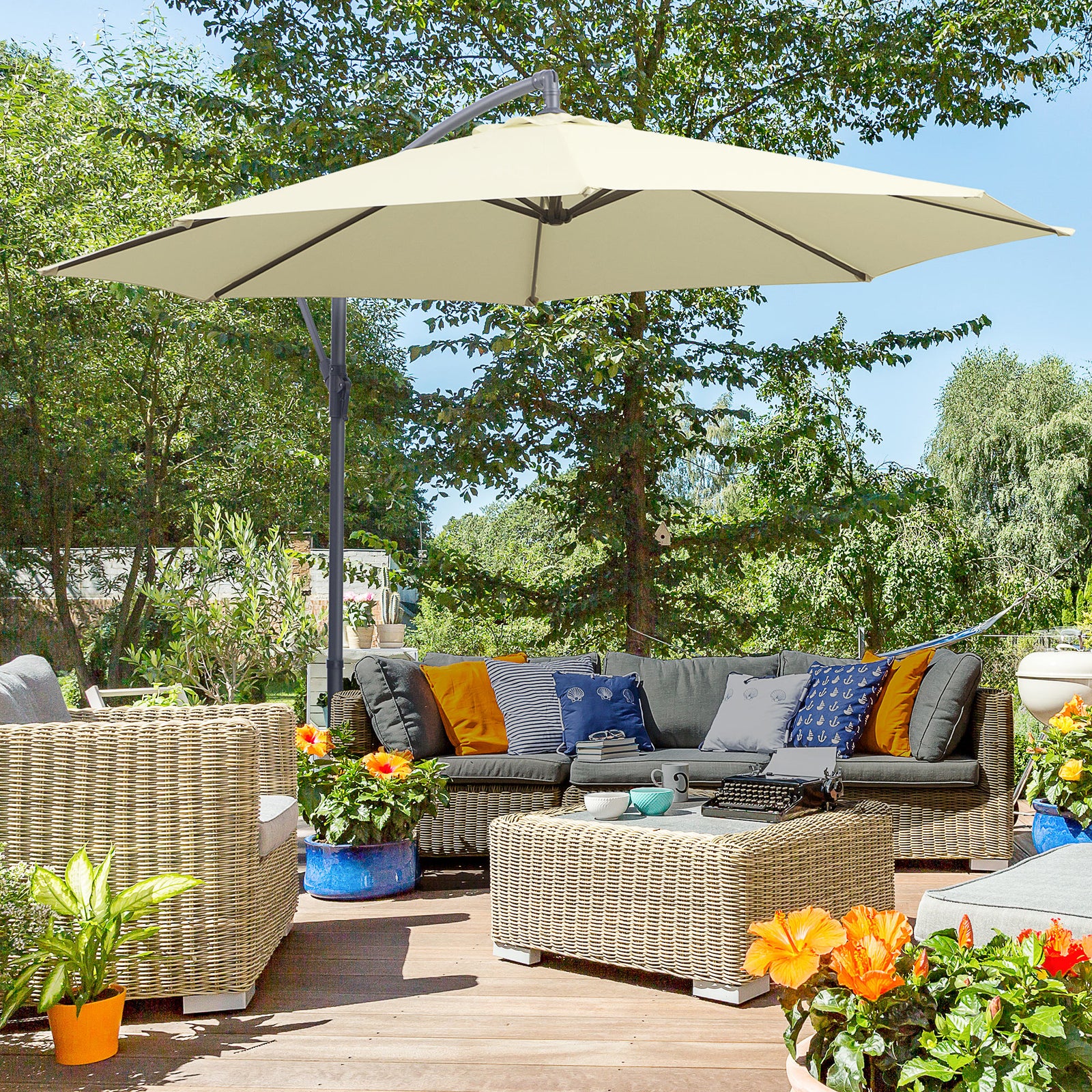 3m Cantilever Parasol Banana Umbrella, Beige