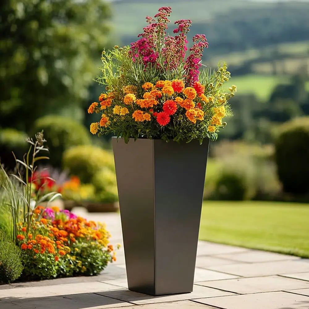 Zinc Galvanised Tall Flared Tapered Square Planter | 40cm x 40cm x 90cm