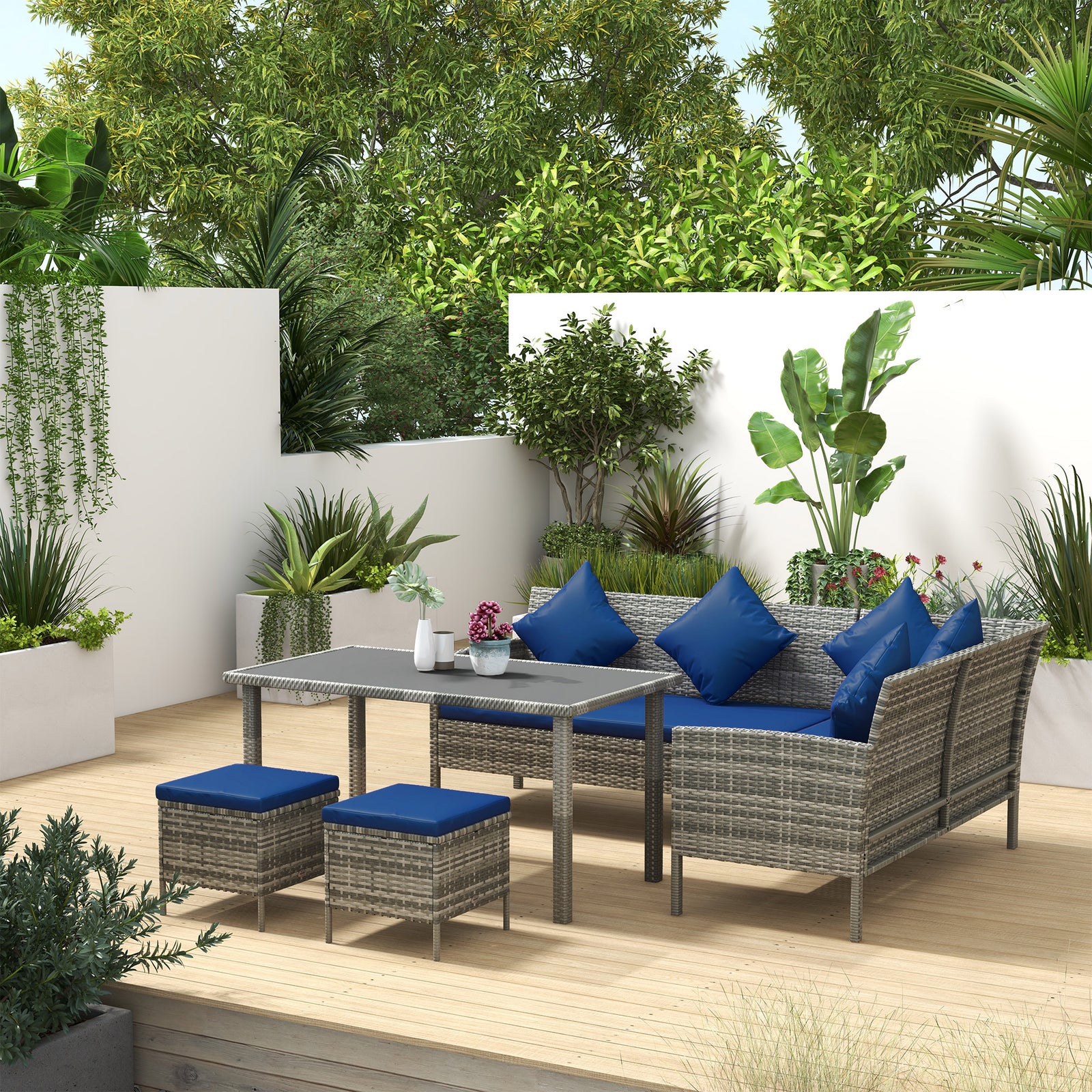 5pcs Rattan Dining Corner Sofa Set, Garden Furniture Set