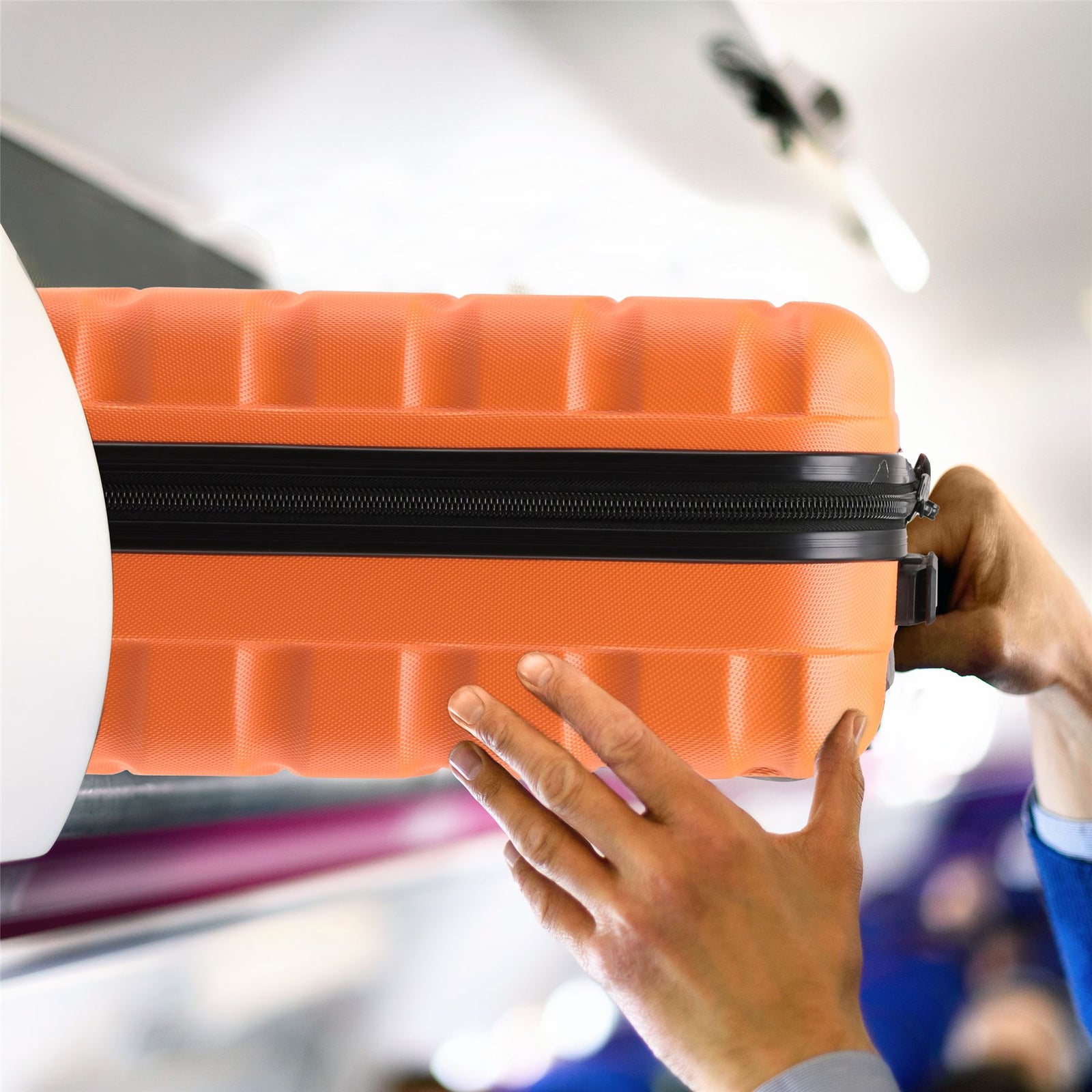 55x35x20cm Cabin Carry On Suitcase Hard Shell Overhead Luggage 100+ Airlines Approved | Cabin | Orange & Black