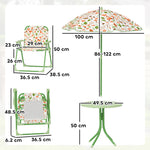 Kids Garden Furniture, Children Table And Chair Set W/ Adjustable Parasol | Green