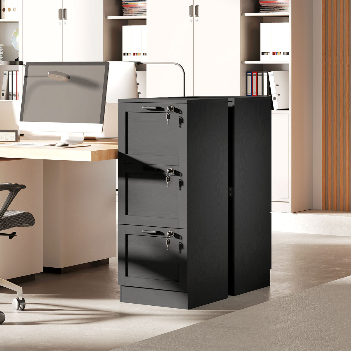 HOMCOM 3-drawer File Cabinet, Lockable Filing Cabinet For A4 Letter, Black