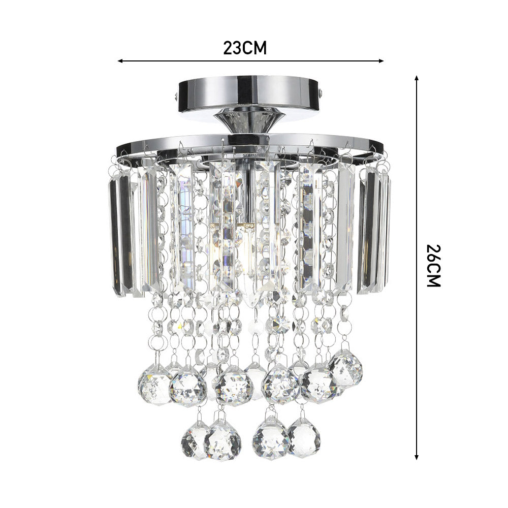 Modern 23cm Dia Chandelier Droplet Crystal Ball Chrome Mount Ceiling Light Fixture
