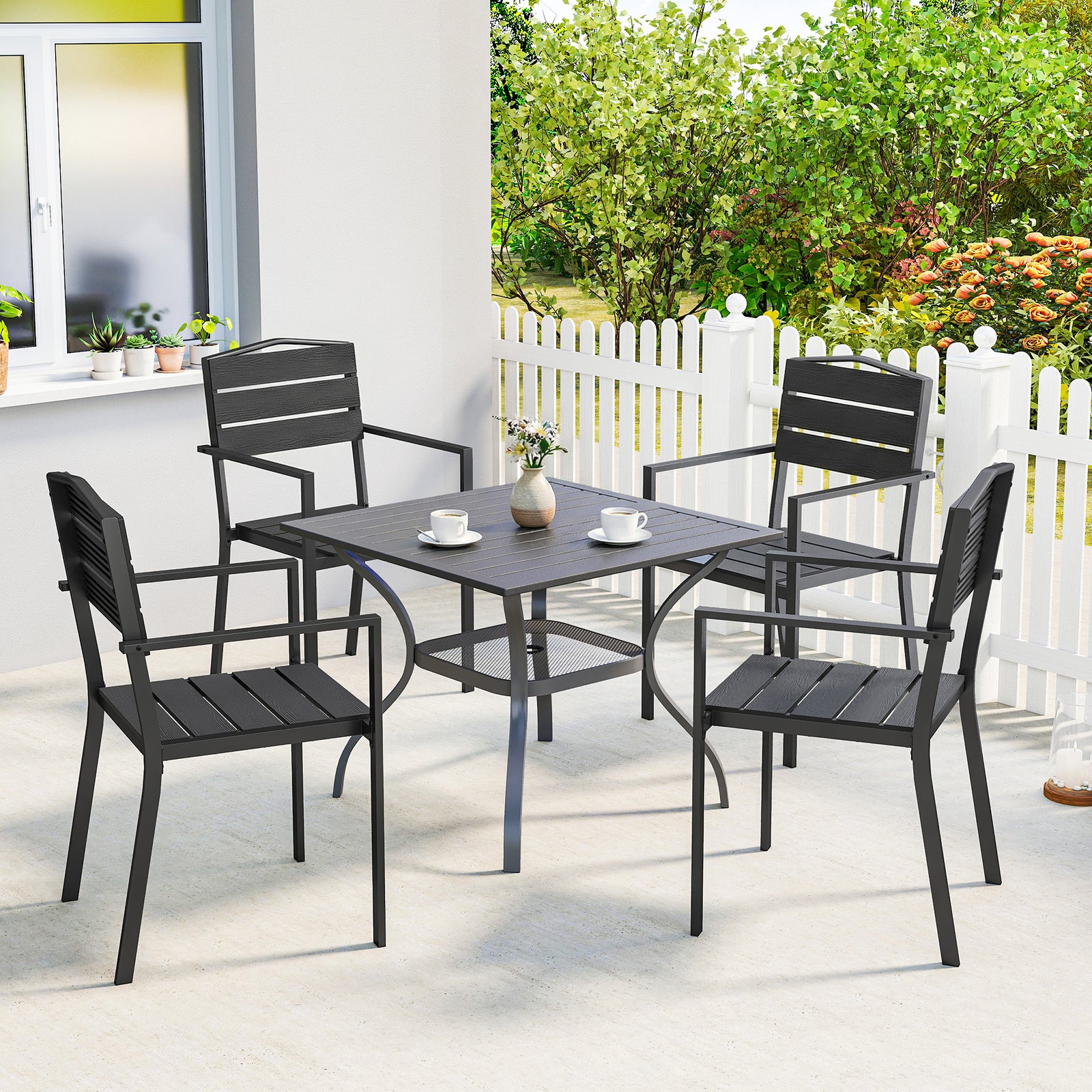 Outsunny Garden Chairs Set Of 4, Garden Dining Chairs, Hdpe Seat, Black