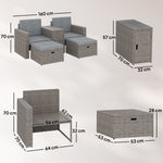 5 Piece Rattan Garden Furniture Set W/ Storage Table | Dark Grey