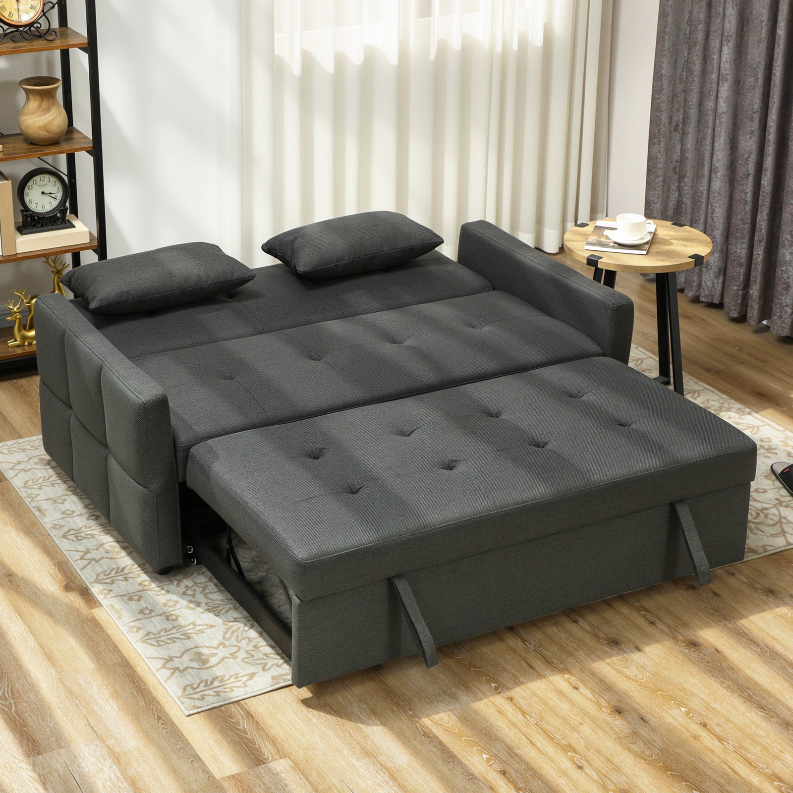 2 Seater Sofa Bed, Convertible Pull Out Bed Settee | Charcoal Grey