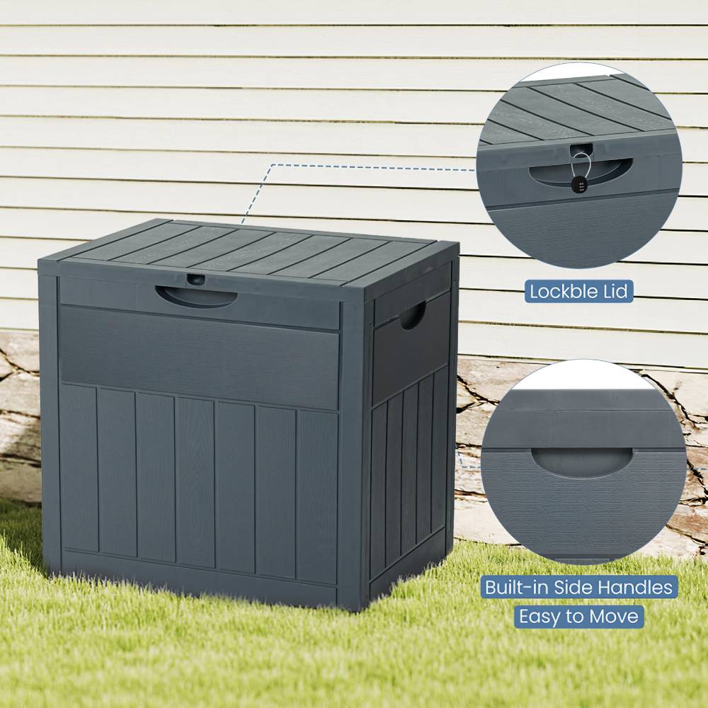 126l Waterproof Plastic Storage Box With Padlock – Lockable Wood-grain Outdoor & Indoor Container | Grey