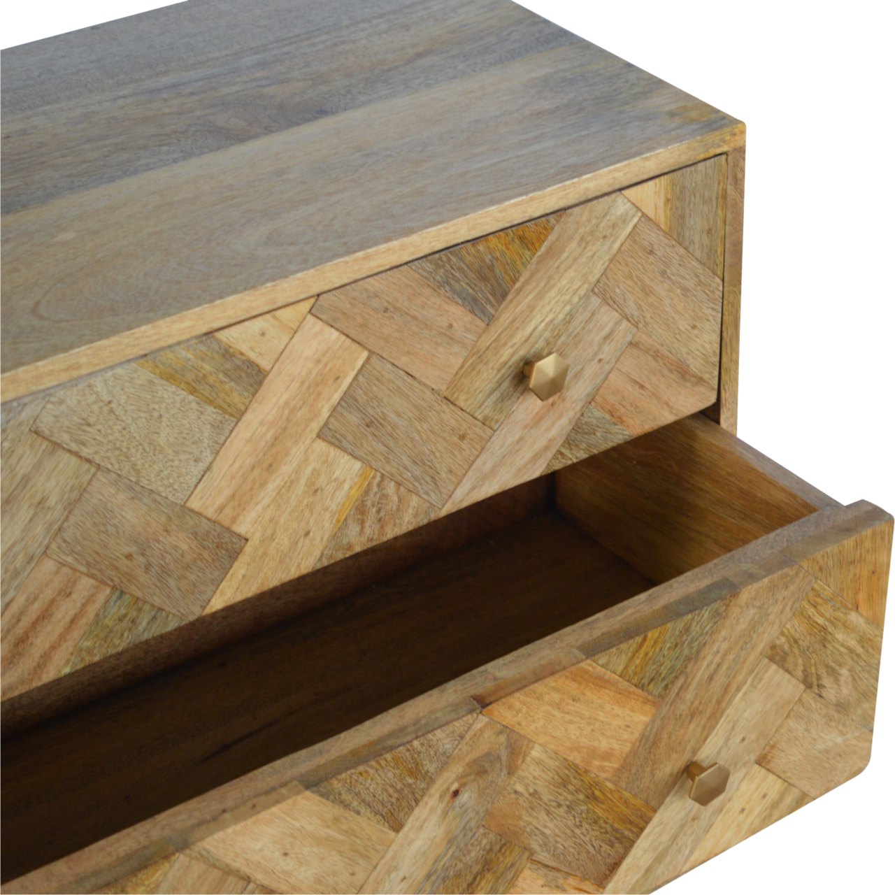 Artisan Furniture Solid Mango Wood 3 Drawer Zig-zag Patterned Patchwork Chest