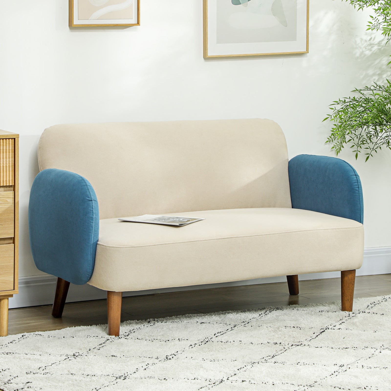 Modern 2 Seater Sofa W/ Rubber Wood Legs 130 X 74 X 76cm | One Size | Blue
