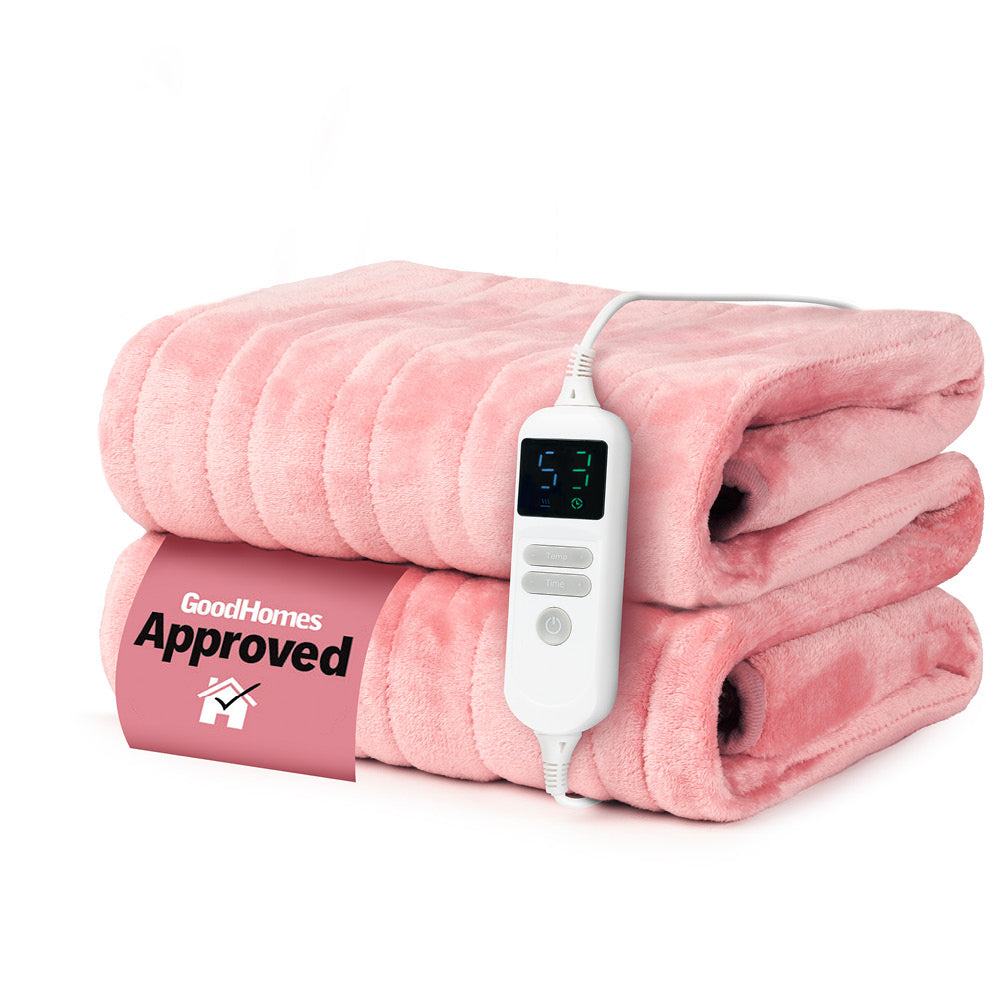 Electric Heated Fleece Over Blanket With Adjustable Digital Control & Safety Timer | Blush Pink