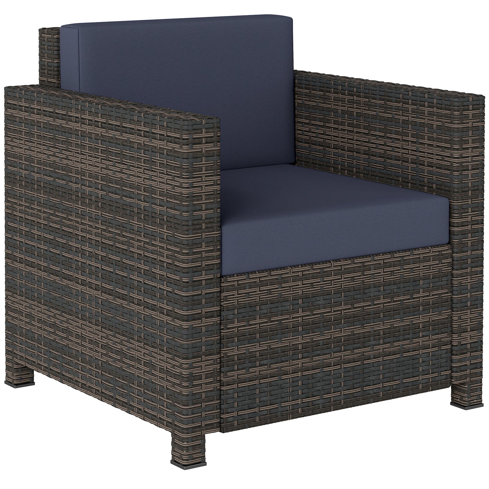 Rattan Garden Armchair, Cushioned Single Rattan Chair | Blue
