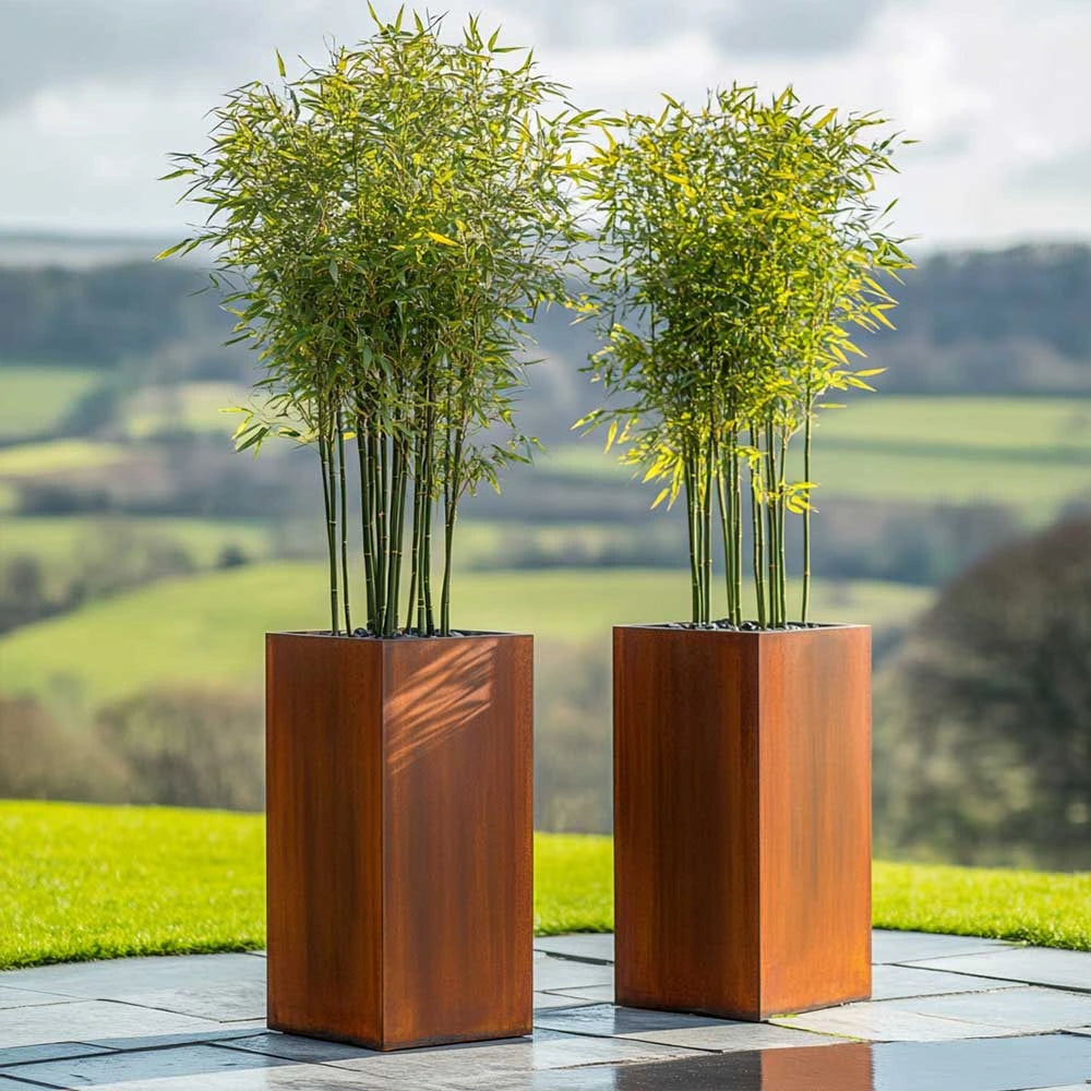 Corten Steel Tall Square Planter - Pre-rusted | 40cm x 40cm x 100cm | Brown