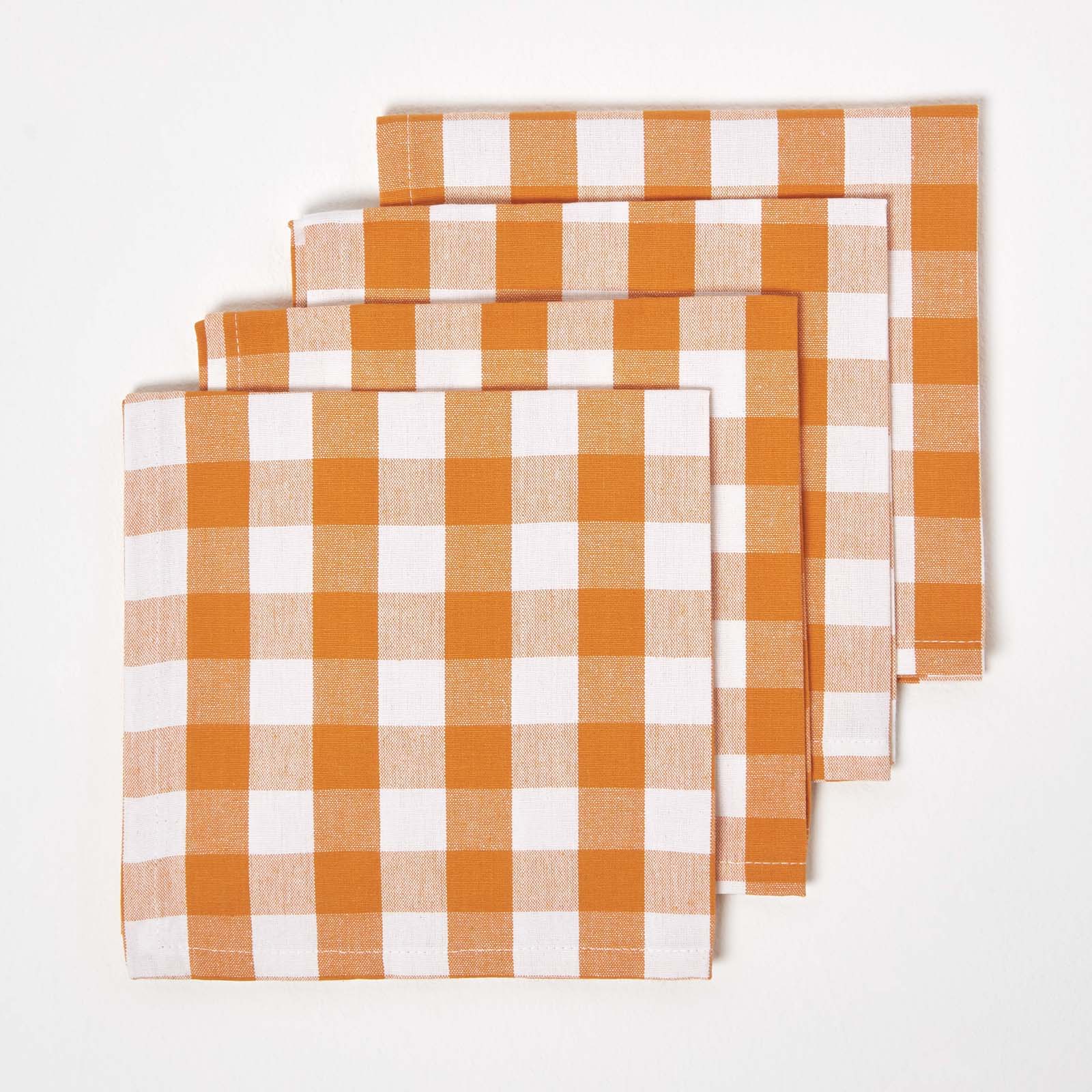 Block Check Cotton Gingham Napkins, Set Of 4 | 45cm x 45cm | Orange