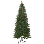 5/6/7ft Pencil Shape Christmas Tree, Berries | 7ft | Green