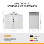 Breeins 8x4ft Apex Roof Plastic Garden Storage Shed With Lockable Door