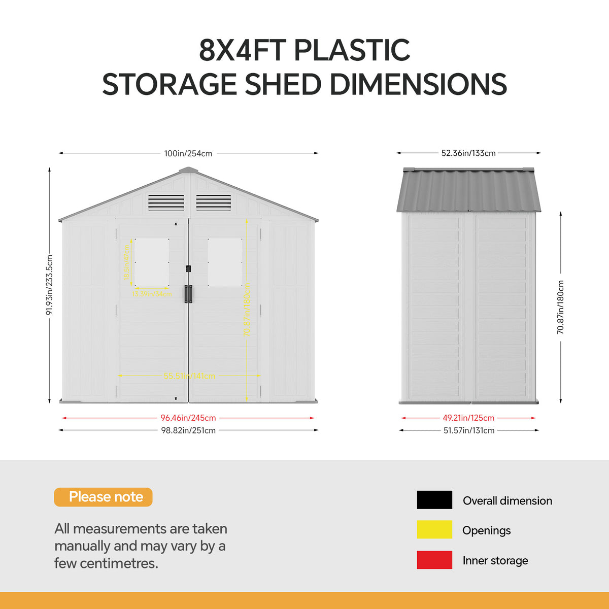 Breeins 8x4ft Apex Roof Plastic Garden Storage Shed With Lockable Door