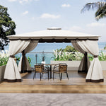 3x3m/4x4m Gazebo With Curtains Double Roof Outdoor Canopy Shelter For Garden, Patio, Or Backyard | Large | Beige
