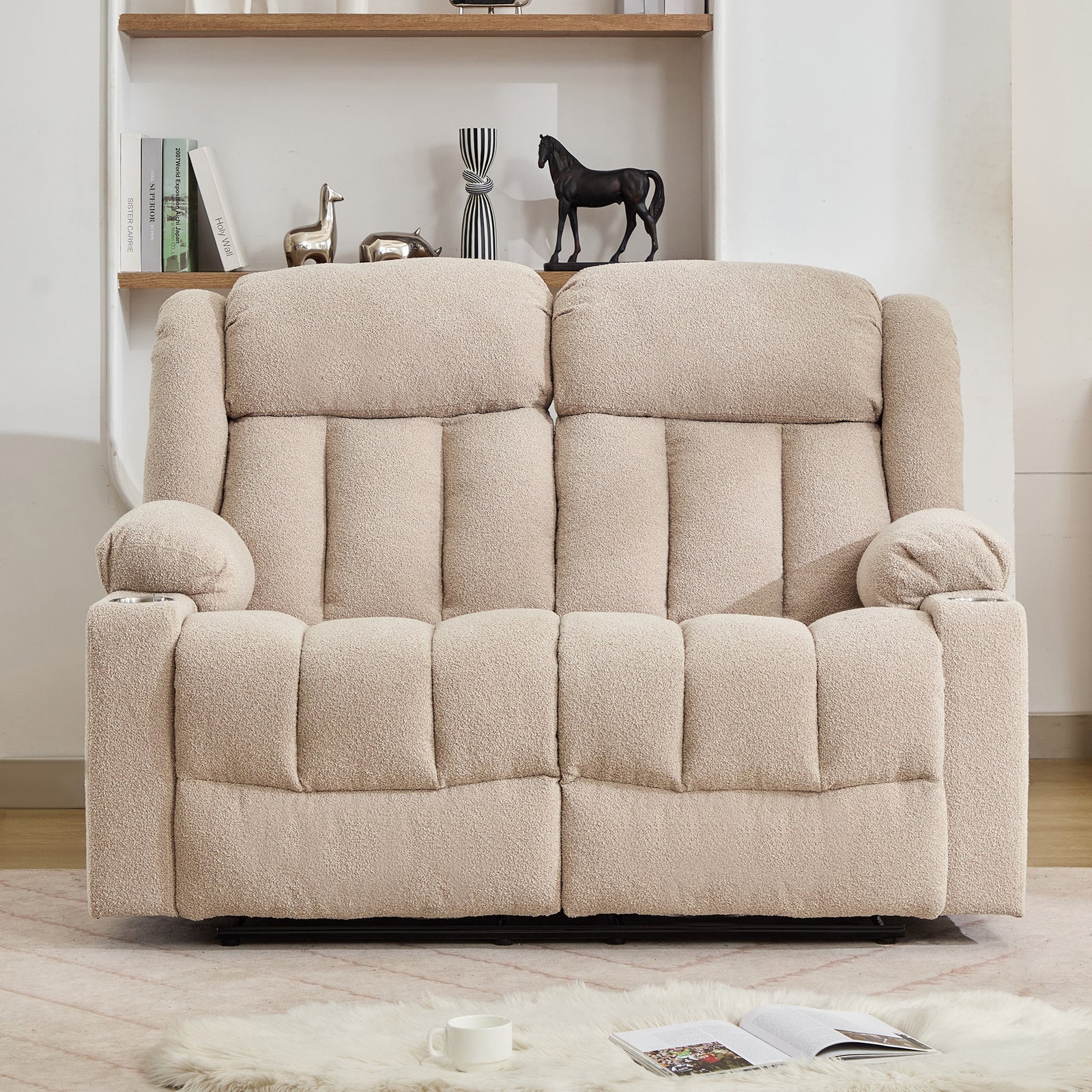 Lovell 2 Seat Manual Recliner Sofa With Cup Holders | Light Brown